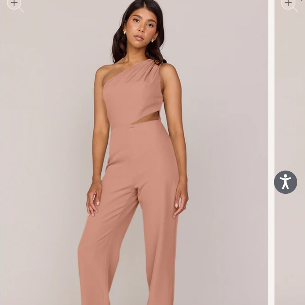 Revelry Lennon Crepe One-Shoulder Jumpsuit in Dusty Rose